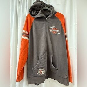 Harley-Davidson Charcoal and Orange Zip-Up Hoodie Size- XXL
